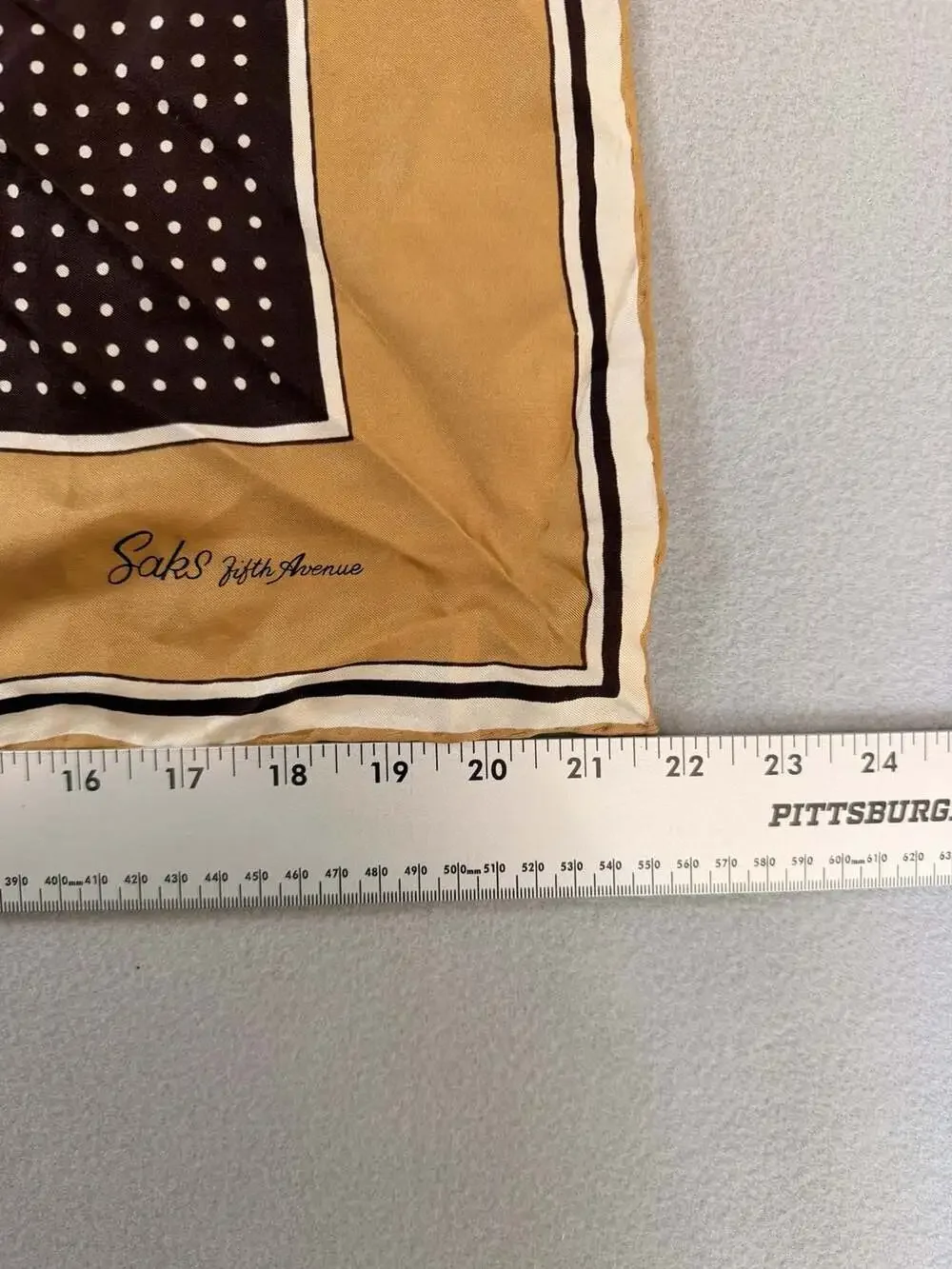 Saks Fifth Avenue Vintage Square Silk Scarf in Brown and Tan Polka Dot